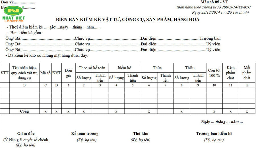 Mẫu kiểm kê kho hàng File Excel