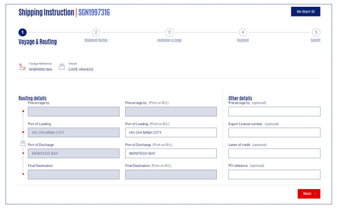 Hướng dẫn khai báo SI trên website hãng tàu