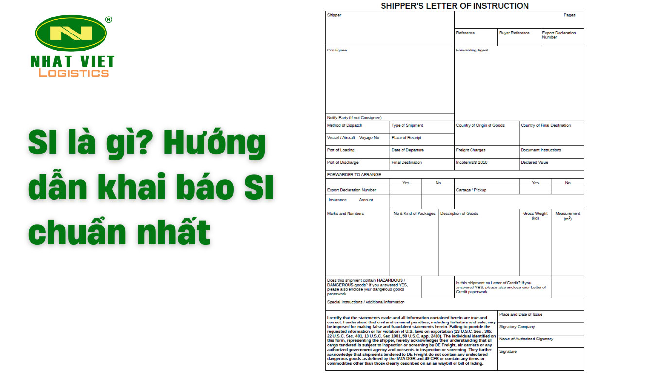 Shipping Instruction - Nội dung trên SI